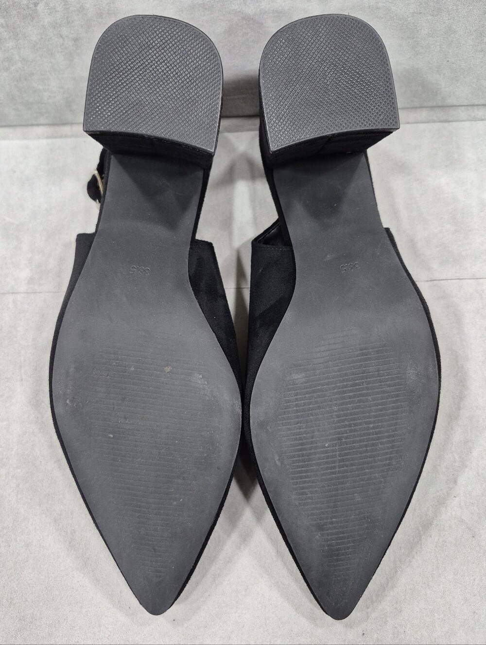 Mostrin sling back pumps women's 38.5 US 8 black suede point toe block heels - Picture 9 of 13